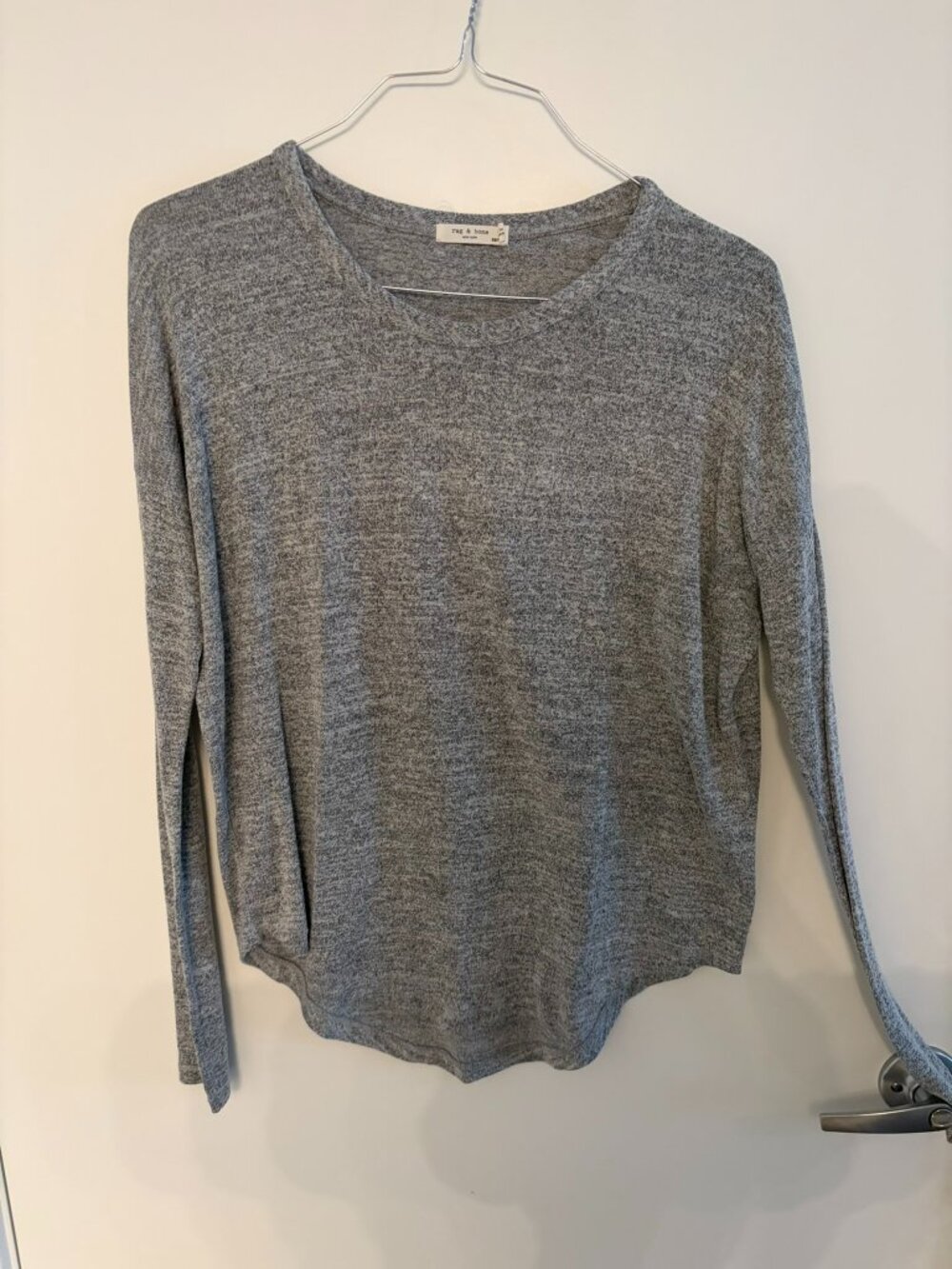 Rag and Bone Avryl Marled Grey Long Sleeve Crew Neck Top Soft Stretch XS